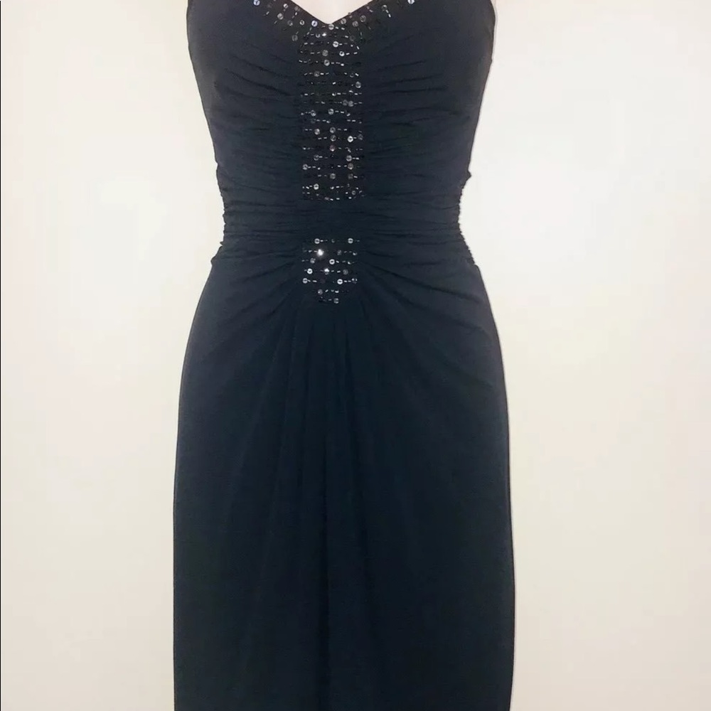 BCBGMaxAzria navy blue halter top midi dress